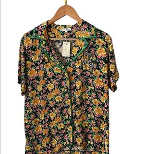 Maje floral bowling style top shirt sleeve button front sz 3 NWT